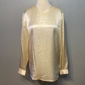 NWT Due Per Due 100% Silk Long Sleeve Blouse Ivory 10